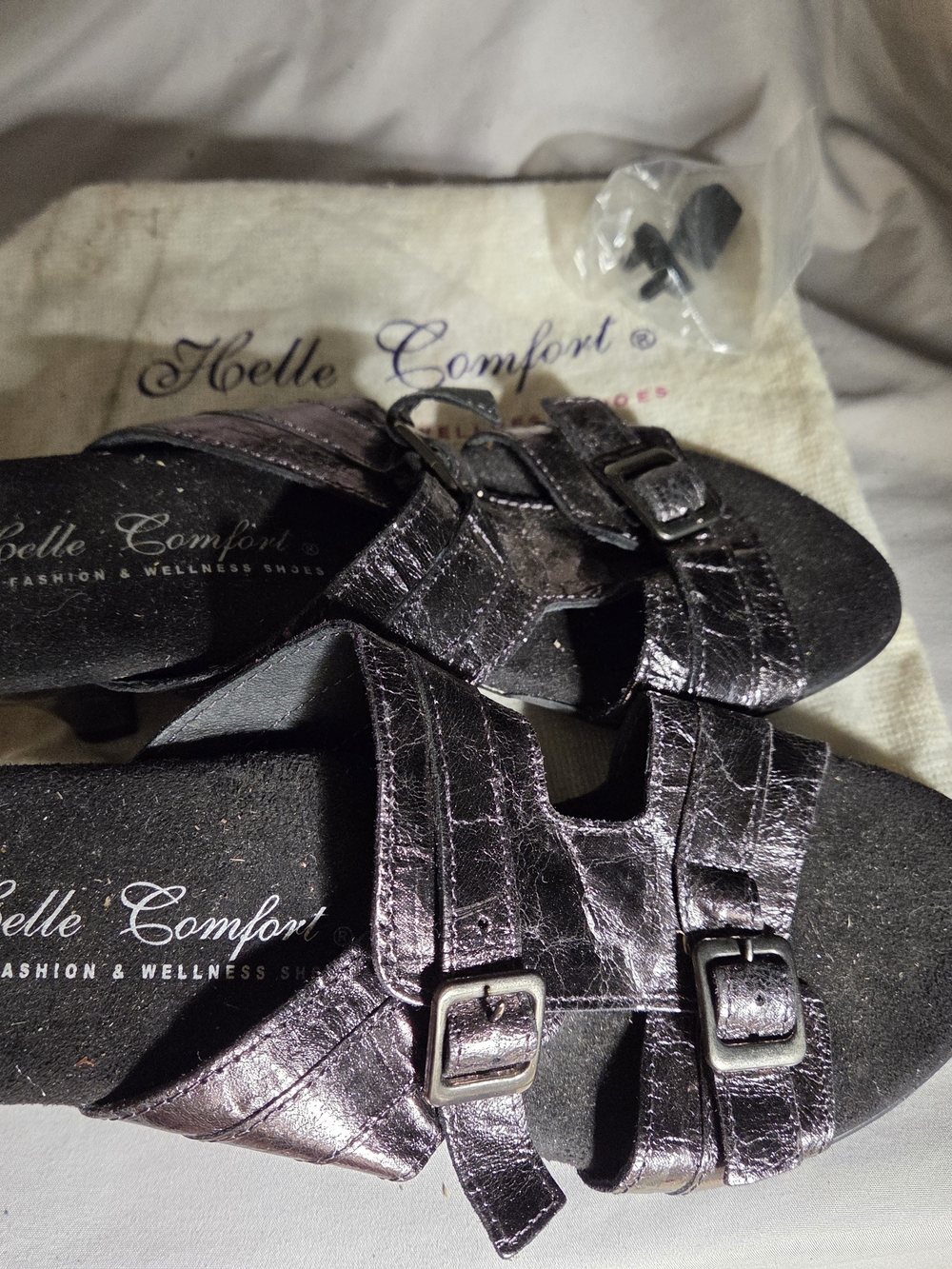 Helle Comfort Metallic Pewter Buckle Sandals